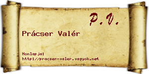 Prácser Valér névjegykártya
